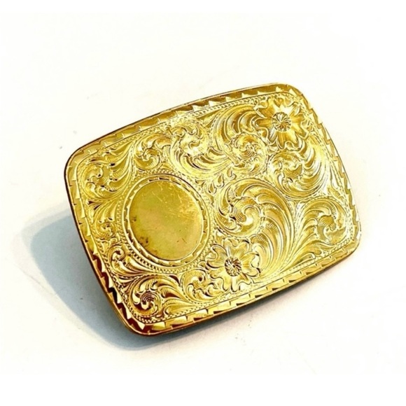 Vintage Engraved Etched Gold Plated Belt Buckle - Picture 2 of 5
